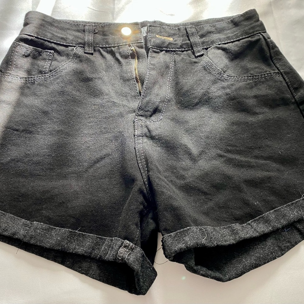 Zara Black Jean Shorts with Cuffed Hems